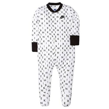 【送料無料+月末割引クーポン配布中】 nike ナイキ 男の子用NIKEテキストロゴAOP足つきカバーオール(White/Black) ロンパース ジャンプスーツ パジャマ ワンピース 出産祝い 【楽ギフ_包装選択】