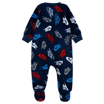 【送料無料+月末割引クーポン配布中】 NIKE ナイキ 男の子用大きなSwooshロゴの総柄が可愛いAOPフリース足つきカバーオール(Obsidian) ロンパース ジャンプスーツ パジャマ 出産祝い 【楽ギフ_包装選択】