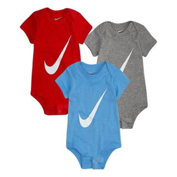 【送料無料+3%クーポン 8/4◎1:59迄】 nike ナイキ ロンパース 男の子用大きなSwooshロゴ半袖トリカラーボディスーツ3枚セット(Red/Blue/Grey) ボディースーツ カバーオール パジャマ 出産祝い 【楽ギフ_包装選択】