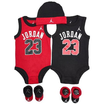 【送料無料+最大6％割引クーポン】 nike ナイキ ジョーダン 【専用ボックス入り】 男の子用AIR JORDAN 23ユニフォームノースリーブボディースーツ出産祝い豪華5点セット（Red/Black） 靴下 帽子 ロンパース