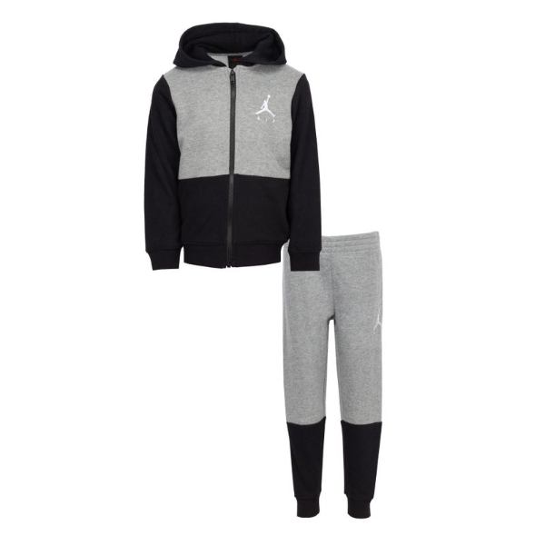 【送料無料+5％割引クーポンあり】 nike ナイキ ジョーダン 男の子用Jordan JUMPMAN AIR FLEECE FZ HOODY 上下2点セット（Black/Grey） 子供用スウェットパンツ パーカー ジャージ