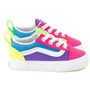 【送料無料 割引クーポン】 Vans バンズ ベビー キッ（10.5-16.0cm） Vans Old Skool Neon Color-Block Skate Shoe（Pink/Purple/Yellow） スニーカー 靴