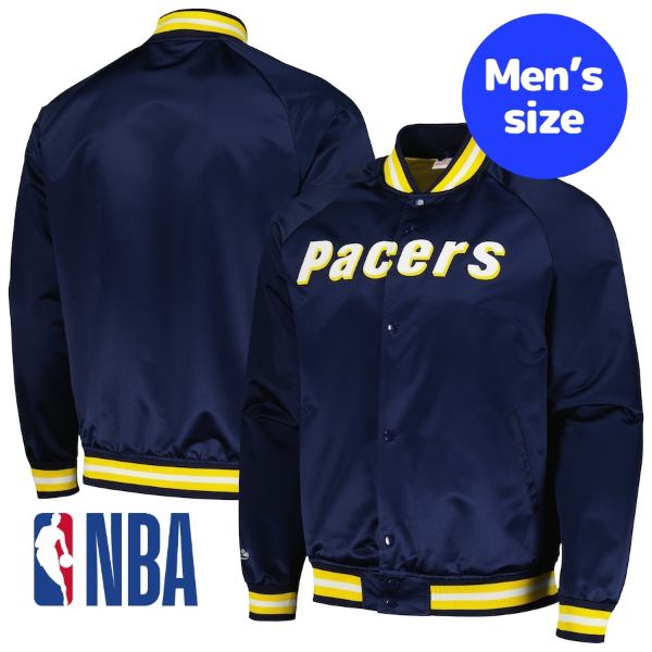 y+N[|z NBA Y WPbg MA-1 {o[ CfBAiEyCT[Y Indiana Pacers Hardwood Classics Throwback Wordmark Jacket