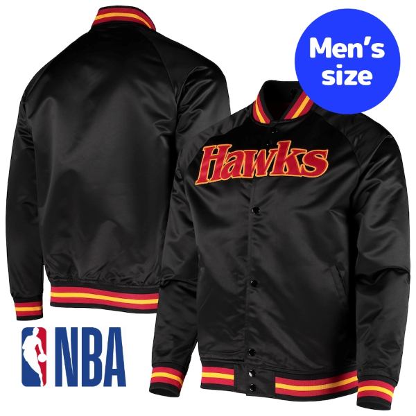 y+N[|z NBA Y WPbg MA-1 {o[ Ag^Ez[NX Atlanta Hawks Hardwood Classics Throwback Wordmark Jacket