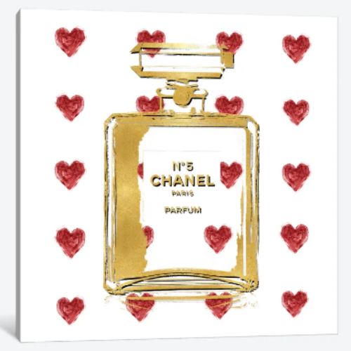 【送料無料+割引クーポン】 米国発のお洒落なブランドオマージュアート Perfume with Red Hearts シャネル CHANEL キャンバスアート 絵画 インテリア 模様替え 引越し祝い 新築祝い 待合室 会議室