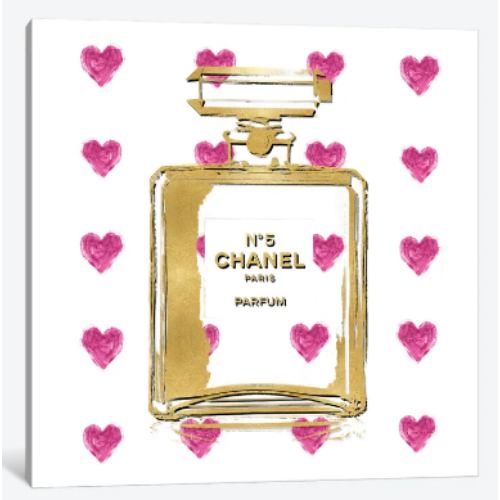 【送料無料+割引クーポン】 米国発のお洒落なブランドオマージュアート Perfume with Pink Hearts シャネル CHANEL キャンバスアート 絵画 インテリア 模様替え 引越し祝い 新築祝い 待合室 会議室