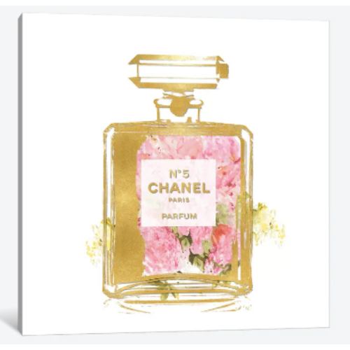 【送料無料+割引クーポン】 米国発のお洒落なブランドオマージュアート Perfume with Pink Flowers シャネル CHANEL キャンバスアート 絵画 インテリア 模様替え 引越し祝い 新築祝い 待合室 会議室