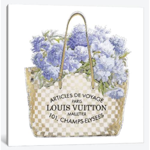 【送料無料+割引クーポン】 米国発のお洒落なブランドオマージュアート Indigo Bouquet with Gold Bag ヴィトン Louis Vuitton キャンバス 絵画 インテリア 模様替え 引越し祝い 待合室 会議室