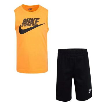 【送料無料+月末5%クーポン配布中】 nike ナイキ 男の子用Nike Logo Muscle タンクトップx短パン上下2点セット(Orange Black) 子供服 半ズボン セットアップ ギフト 半袖トップス