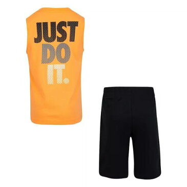 【送料無料+月末5%クーポン配布中】 nike ナイキ 男の子用Nike Logo Muscle タンクトップx短パン上下2点セット(Orange Black) 子供服 半ズボン セットアップ ギフト 半袖トップス