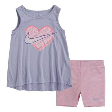 【送料無料+月末5%クーポン配布中】 nike ナイキ 女の子用Nike Heart Swoosh タンクトップx短パン上下2点セット(Arctic Pink) 子供服 半ズボン セットアップ ギフト 半袖トップス