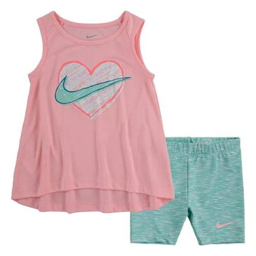 【送料無料+月末5%クーポン配布中】 nike ナイキ 女の子用Nike Heart Swoosh タンクトップx短パン上下2点セット(Tropical Twist) 子供服 半ズボン セットアップ ギフト 半袖トップス