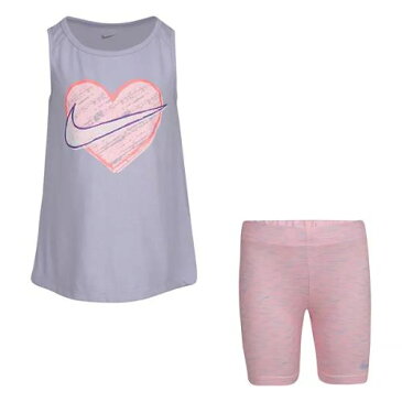 【送料無料+月末5%クーポン配布中】 nike ナイキ 女の子用Nike Heart Swoosh タンクトップx短パン上下2点セット(Purple/Pink) 子供服 半ズボン セットアップ ギフト 半袖トップス