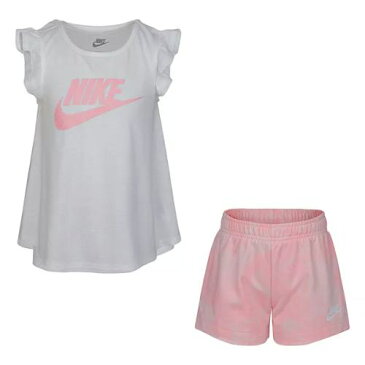 【送料無料+月末5%クーポン配布中】 nike ナイキ 女の子用Nike Swoosh Flutter タンクトップx短パン上下2点セット(White/Pink) 子供服 半ズボン セットアップ ギフト 半袖トップス