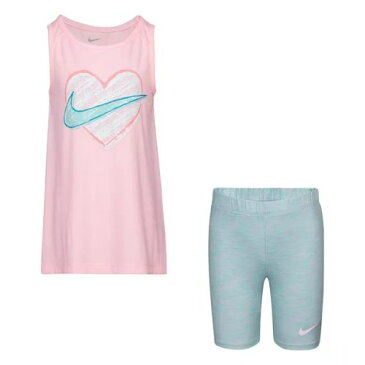 【送料無料+月末5%クーポン配布中】 nike ナイキ 女の子用Nike Heart Swoosh タンクトップx短パン上下2点セット(Pink) 子供服 半ズボン セットアップ 誕生日プレゼント ギフト 半袖トップス 出産祝い