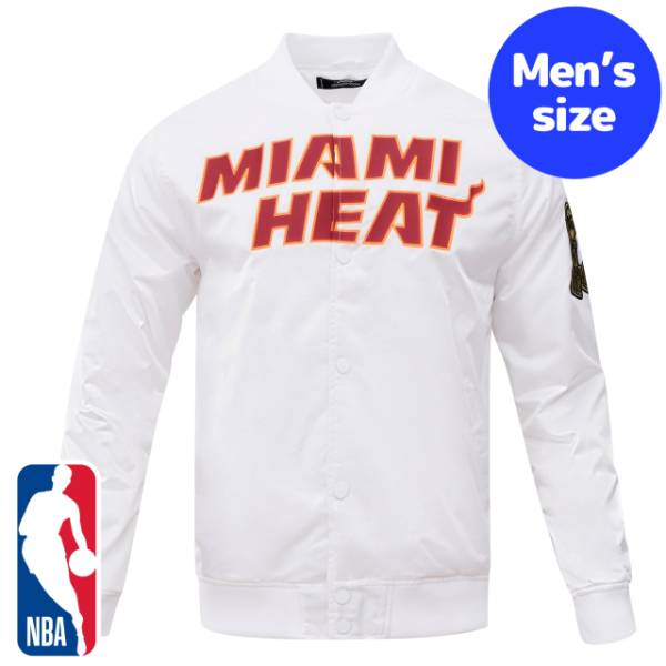 y+N[|z NBAItBV Y AE^[ iCWPbg TeWPbg X^W W~[Eog[ }CA~Eq[g MIAMI HEAT BIG LOGO SATIN JACKET