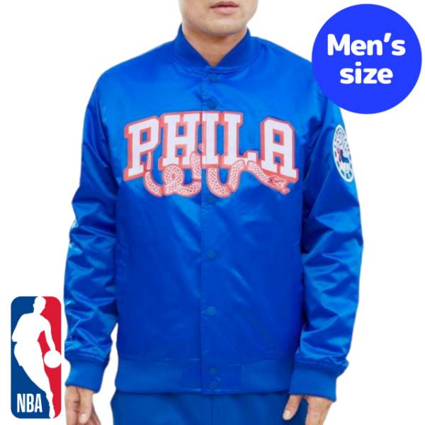 y+N[|z NBAItBV Y AE^[ iCWPbg TeWPbg X^W tBftBAEZueBVNT[Y PHILADELPHIA 76ERS WORDMARK SATIN JACKET