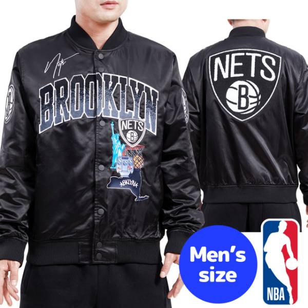 y+N[|z NBAItBV Y AE^[ iCWPbg TeWPbg X^W ubNElbc BROOKLYN NETS HOMETOWN SATIN JACKET