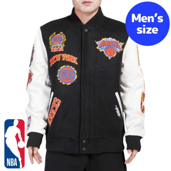 y+N[|z NBAItBV Y AE^[ WPbg o[VeBWPbg X^W j[[NEjbNX NEW YORK KNICKS ANIMAL PRINT VARSITY JACKET