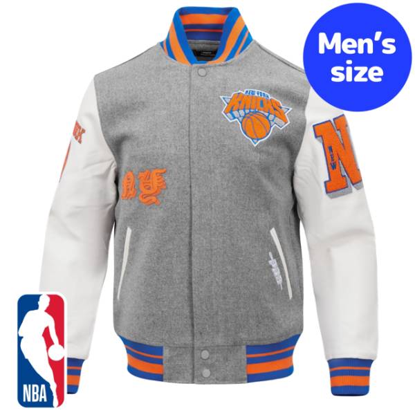 y+N[|z NBAItBV Y AE^[ WPbg o[VeBWPbg X^W j[[NEjbNX NEW YORK KNICKS OLD ENGLISH VARSITY JACKET