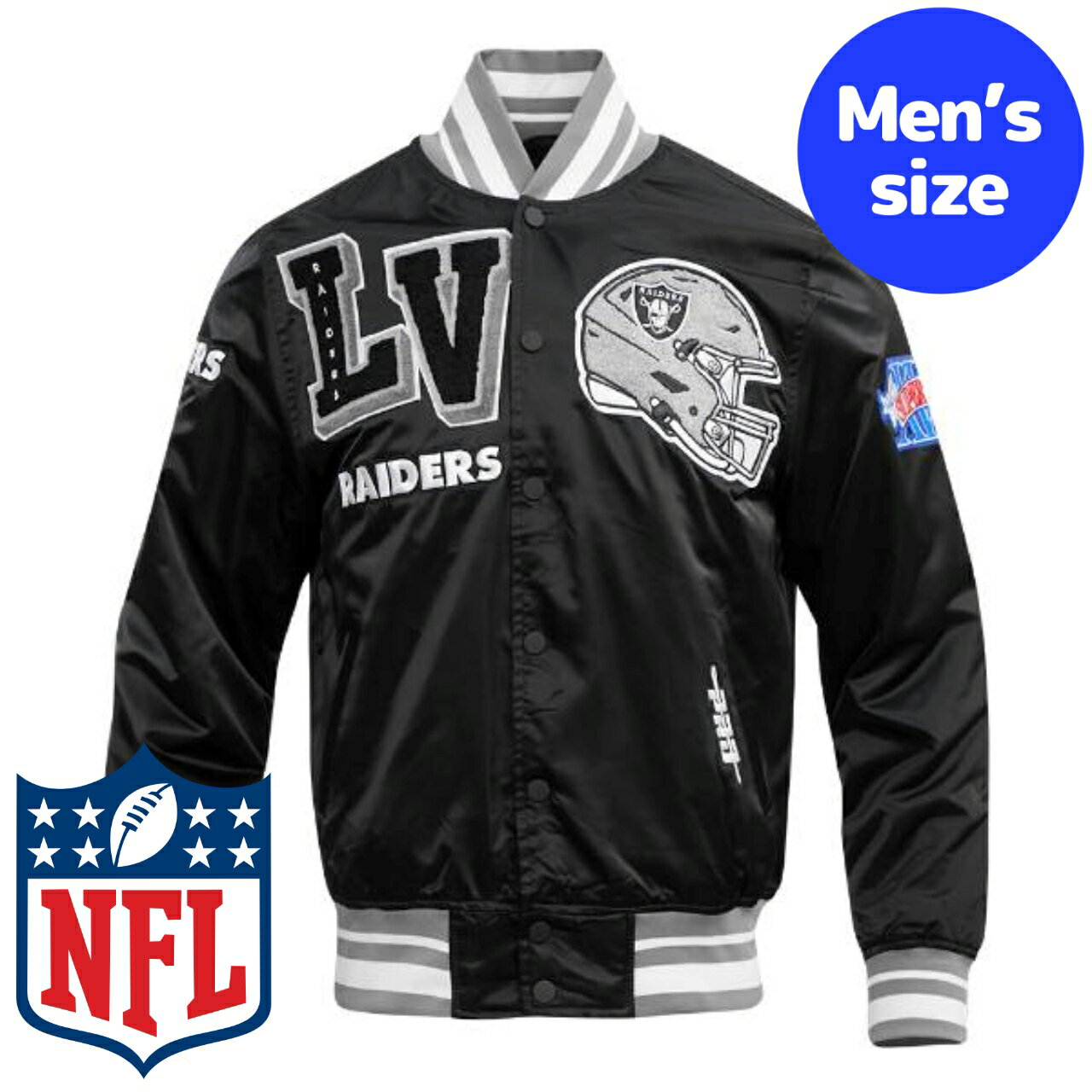 y+N[|z NFLItBV Y AE^[ iCWPbg TeWPbg X^W Atg XxKXEC_[X LAS VEGAS RAIDERS MASHUP SATIN JACKET