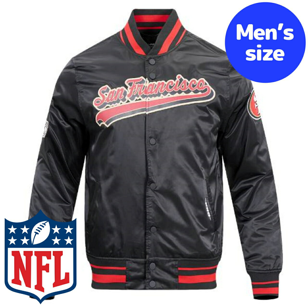 y+N[|z NFLItBV Y AE^[ iCWPbg TeWPbg X^W Atg TtVXRE49ers SAN FRANCISCO 49ERS SCRIPT TAIL SATIN JACKET