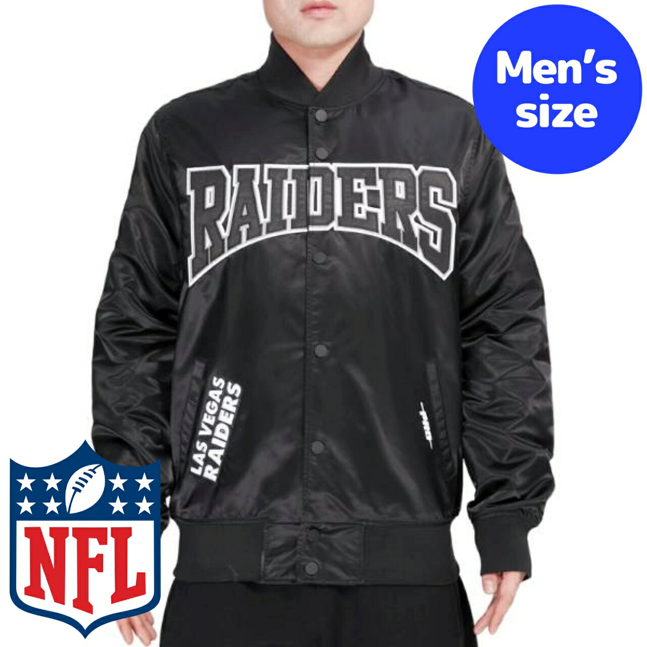 y+N[|z NFLItBV Y AE^[ iCWPbg TeWPbg X^W Atg XxKXEC_[X LAS VEGAS RAIDERS CREST EMBLEM SATIN JACKET