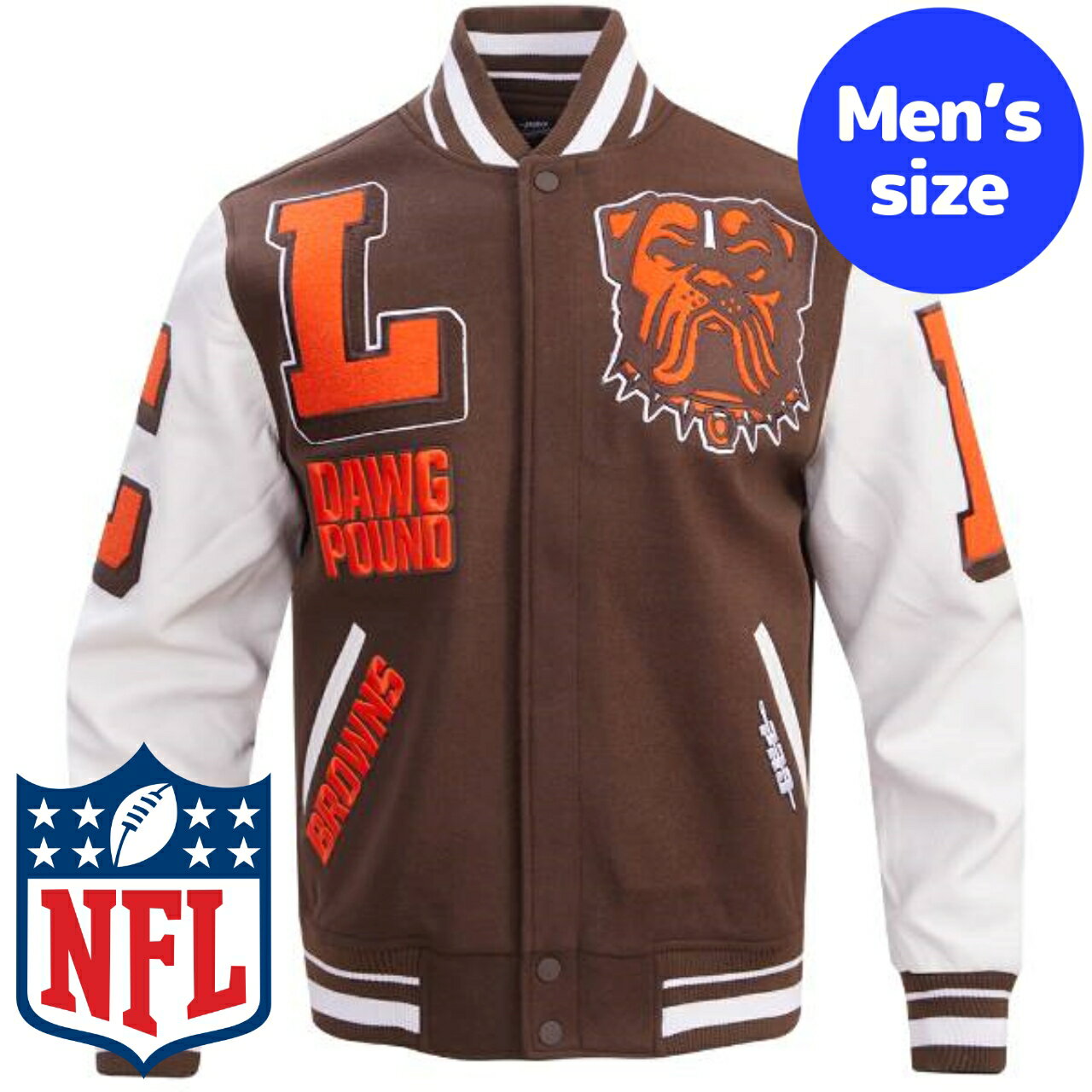 y+N[|z NFLItBV Y AE^[ o[VeBWPbg X^W Atg N[uhEuEY CLEVELAND BROWNS MASHUP VARSITY JACKET