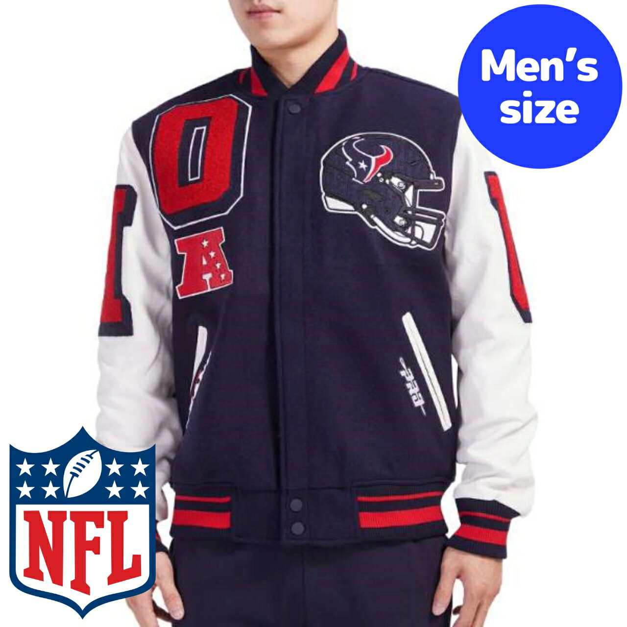 y+N[|z NFLItBV Y AE^[ o[VeBWPbg X^W Atg q[XgEeLTY HOUSTON TEXANS MASHUP VARSITY JACKET