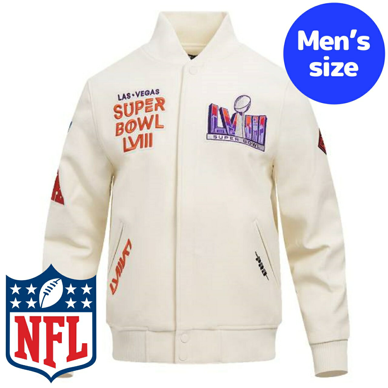 y+N[|z NFLItBV Y AE^[ o[VeBWPbg X^W Atg X[p[{[ SUPERBOWL LVIII VARSITY JACKET