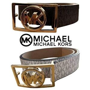 【割引クーポン】【送料無料】 MICHAEL KORS マイケルコース 超オシャレなスクエアバックル 男女兼用MKバックルファッションベルト（Brown/Vanilla） 小物 アクセサリー メンズ レディース