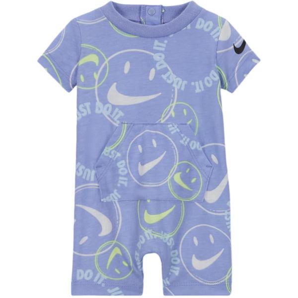 【送料無料+最大6％割引クーポン】 ナイキ Nike Printed Happy Romper（Light Thistle） 半袖ロンパース カバーオール 出産祝い 男の子用 女の子用 ユニセックス ベビー服