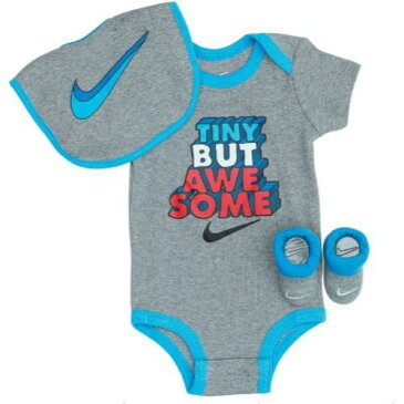 【送料無料+クーポン対象】nike ナイキ 男の子用グレーTiny But Awesomeボディースーツ出産祝い3点セット ロンパース ボディスーツ カバーオール スタイ 靴下 出産祝い 【楽ギフ_包装選択】