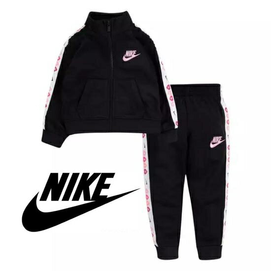 【送料無料+最大6％割引クーポン】 nike ナイキ 女の子用Sportswear Heart Side-Taping Tricott ジャージ 上下2点セット（Black） 子供用スウェットパンツ セットアップ 出産祝い プレゼント