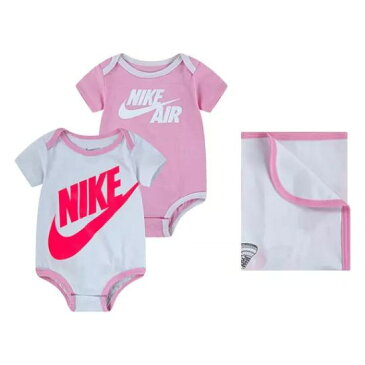 【送料無料+最大6％割引クーポン】 nike ナイキ 女の子用Futura半袖ボディースーツxMilestoneブランケットBOX入り出産祝い3点セット（Pink/Pink） 毛布 ロンパース ベビー服 パジャマ 肌着 セットアップ