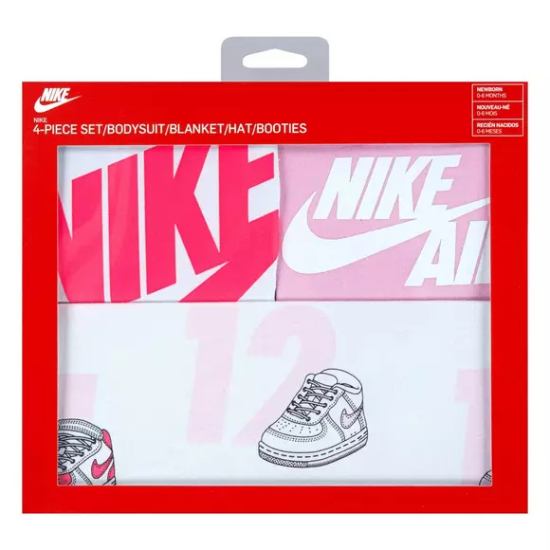 【送料無料+最大6％割引クーポン】 nike ナイキ 女の子用Futura半袖ボディースーツxMilestoneブランケットBOX入り出産祝い3点セット（Pink/Pink） 毛布 ロンパース ベビー服 パジャマ 肌着 セットアップ