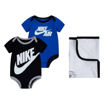 【送料無料+最大6％割引クーポン】 nike ナイキ 男の子用Futura半袖ボディースーツxMilestoneブランケットBOX入り出産祝い3点セット（White） 毛布 ロンパース ベビー服 パジャマ 下着 肌着 セットアップ