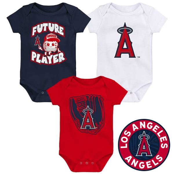 【ニコニコ割引対象】【送料無料】 MLBオフィシャル Los Angeles Angels（ロサンゼルス エンゼルス） ボディースーツ3枚セット ロンパース 出産祝い ベビー服 下着 肌着 パジャマ 男の子用 女の子用 メジャーリーグ 大谷翔平 SHOHEI OHTANI エンジェルス 二刀流