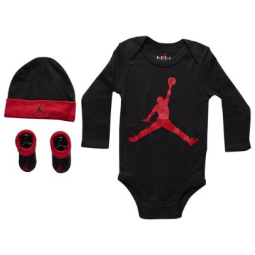 【送料無料+クーポン対象】nike ナイキ Jordan ジョーダン 男の子用ジャンボジャンプマン長袖ボディースーツ出産祝い3点セット（Black/Gym Red） ロンパース 靴下 出産祝い 【楽ギフ_包装選択】