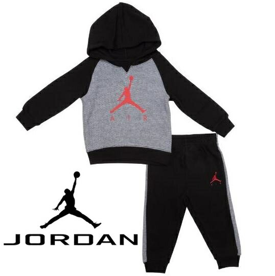 【送料無料+最大1000円クーポン配布中】 nike ナイキ ジョーダン 男の子用Jordan Air End On end フード付きフリースジャージ上下2点セット（Black） ベビー キッズ 子供服 パーカー 出産祝い