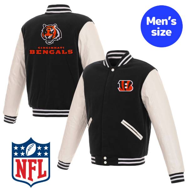  NFL公式 JH Design メンズ アウター スタジャン バーシティジャケット アメフト シンシナティ・ベンガルズ Cincinnati Bengals Reversible Faux Leather Sleeves Varsity Jacket