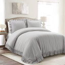 【送料無料】 日本未入荷ブランド Lush Decor ラッシュ・デコール Reyna 3-Piece Ruffled 掛け布団カバーセット(Light Gra...