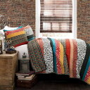 【送料無料】 日本未入荷ブランド Lush Decor ラッシュ・デコール Boho Stripe Bohemian リバーシブルベッドカバーセット(Turqu...