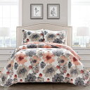【送料無料】 日本未入荷ブランド Lush Decor ラッシュ・デコール Leah Floral リバーシブルベッドカバーセット(Coral & Gray) ...
