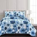 【送料無料】 日本未入荷ブランド Lush Decor ラッシュ・デコール Leah Floral リバーシブルベッドカバーセット(Navy & White) ...