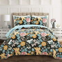 【送料無料】 日本未入荷ブランド Lush Decor ラッシュ・デコール Sydney Floral Leaf リバーシブルベッドカバーセット(Black &...