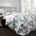 【送料無料】 日本未入荷ブランド Lush Decor ラッシュ・デコール Zuri Flora リバーシブルベッドカバーセット(Blue & Coral) ベ...
