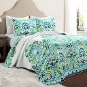 【送料無料】 日本未入荷ブランド Lush Decor ラッシュ・デコール Clara リバーシブルベッドカバーセット(Blue & Green) ベッドスプレ...