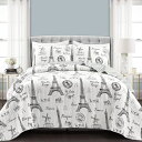 【送料無料】 日本未入荷ブランド Lush Decor ラッシュ・デコール Paris Bonjour リバーシブルベッドカバーセット(Black & Whit...