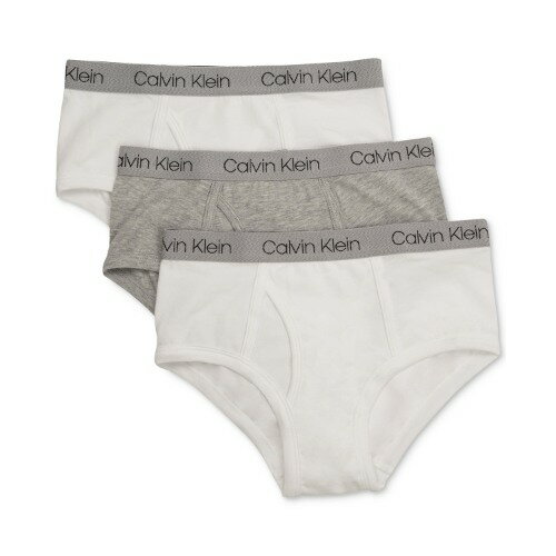 【ニコニコ割引対象】【送料無料】 Calvin Klein カルバンクライン 4-18歳用サイズ 男の子用グレーxホワイトCKロゴウエストブリーフパンツ3枚セット 下着 boy underwear 【楽ギフ_包装選択 】